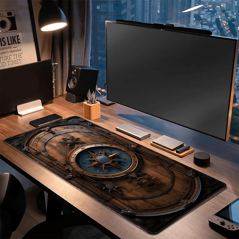Xxl vintage steampunk bússola design mouse pad grande tapete de mesa de escritório de jogos bordas costuradas antiderrapantes para jogadores e escritório em casa