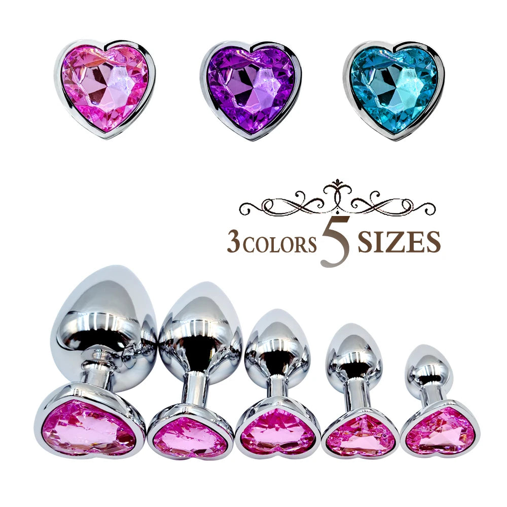 Metal anal plug coração cristal iniciante para especializar 5 tamanho butt plug adulto brinquedo cauda feminino/masculino
