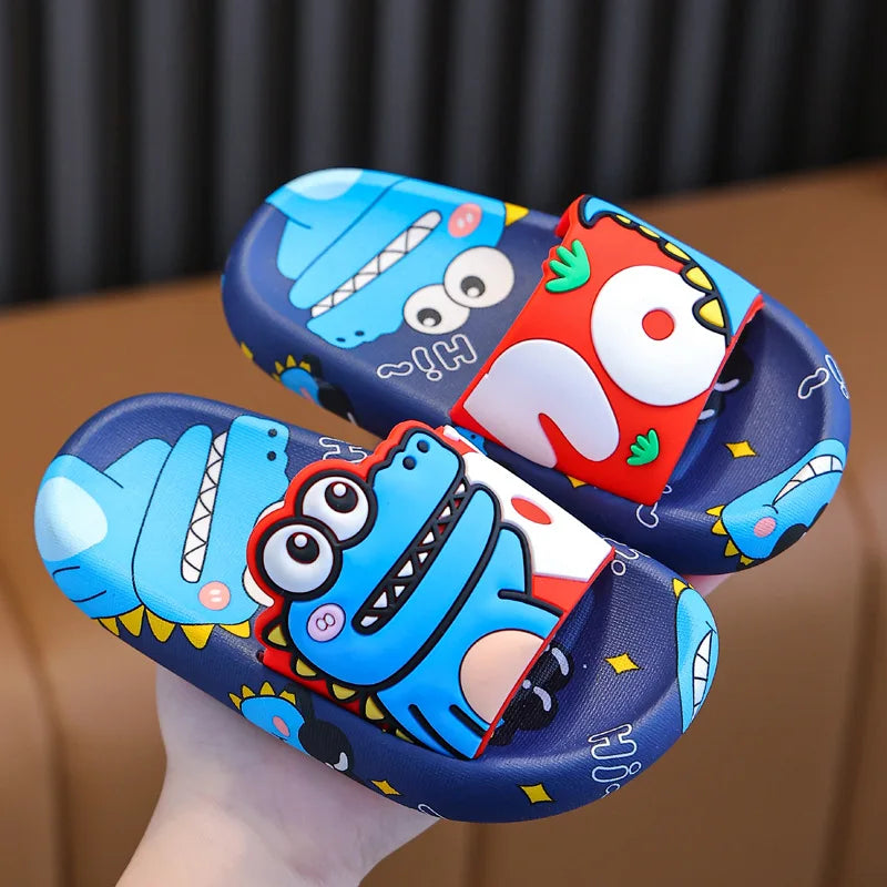 Dinossauro dos desenhos animados crianças chinelos menino meninas sapatos casuais plana praia sapatos de água interior macio crianças bonito flip flops para menino menina
