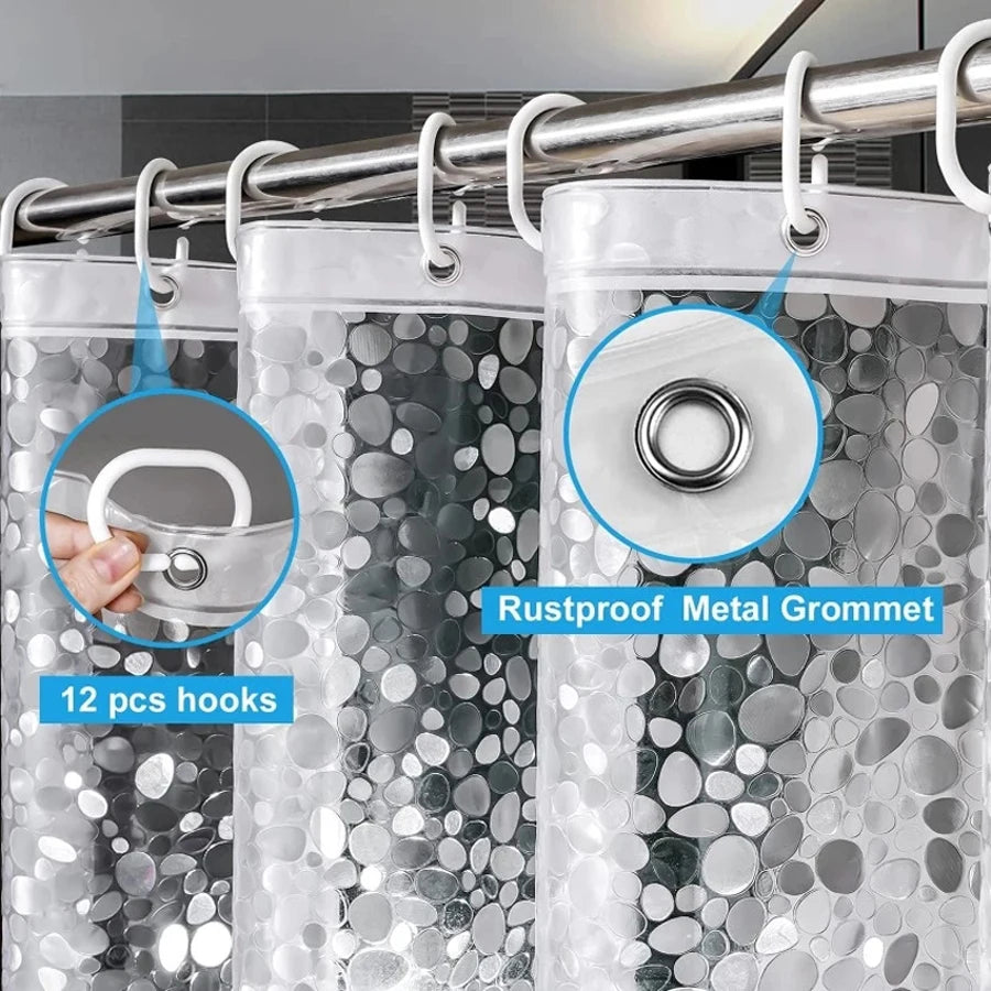 Cortina de Chuveiro em PEVA com Estampa de Seixos – Forro Transparente e Impermeável para Banheira
