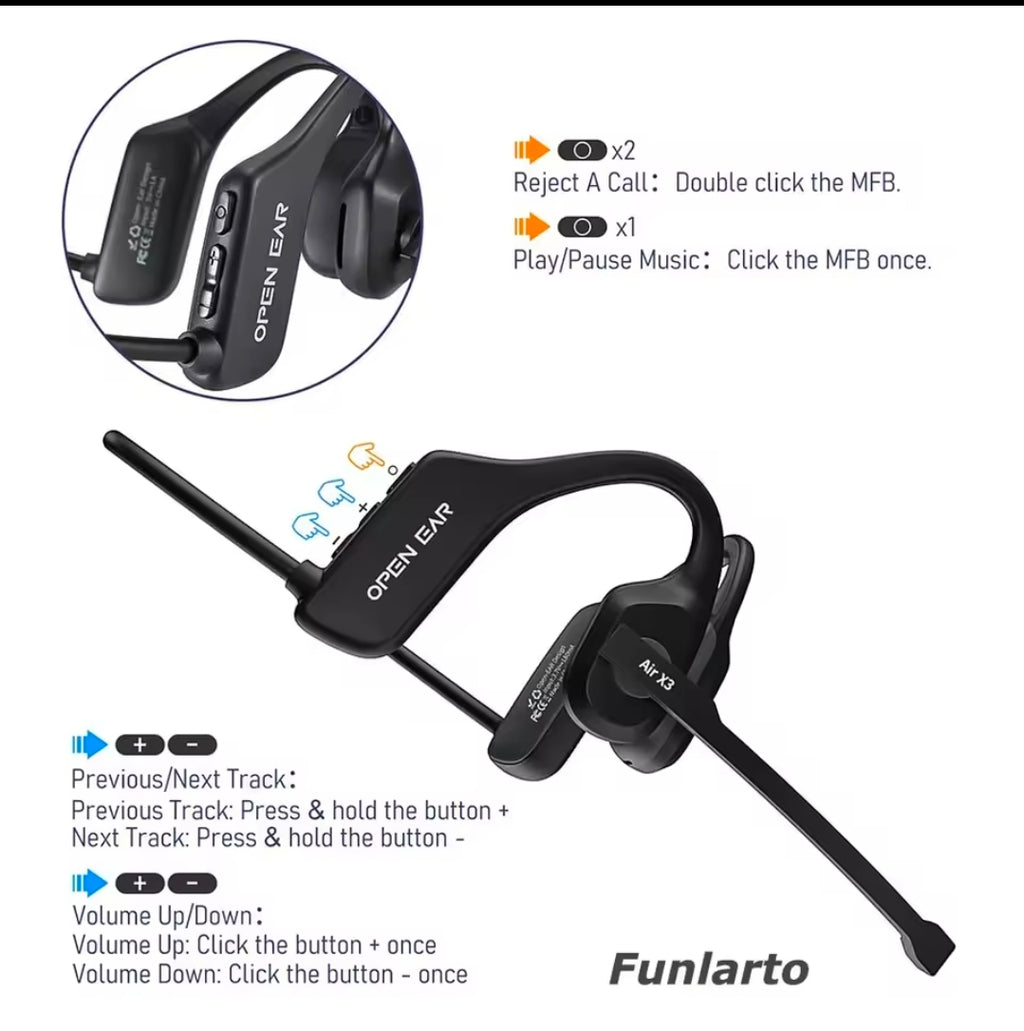 Fone de ouvido Bluetooth aberto, fones de ouvido Bluetooth com microfone