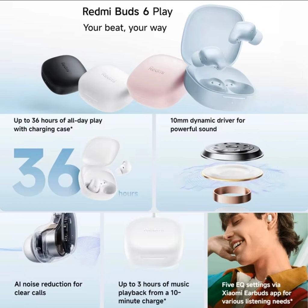 Xiaomi redmi buds 6 play fone de ouvido sem fio bluetooth