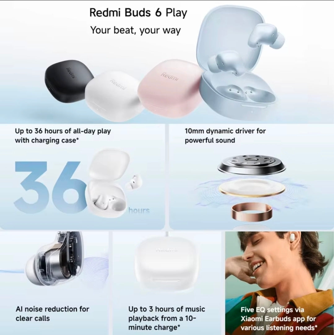 Xiaomi redmi buds 6 play fone de ouvido sem fio bluetooth