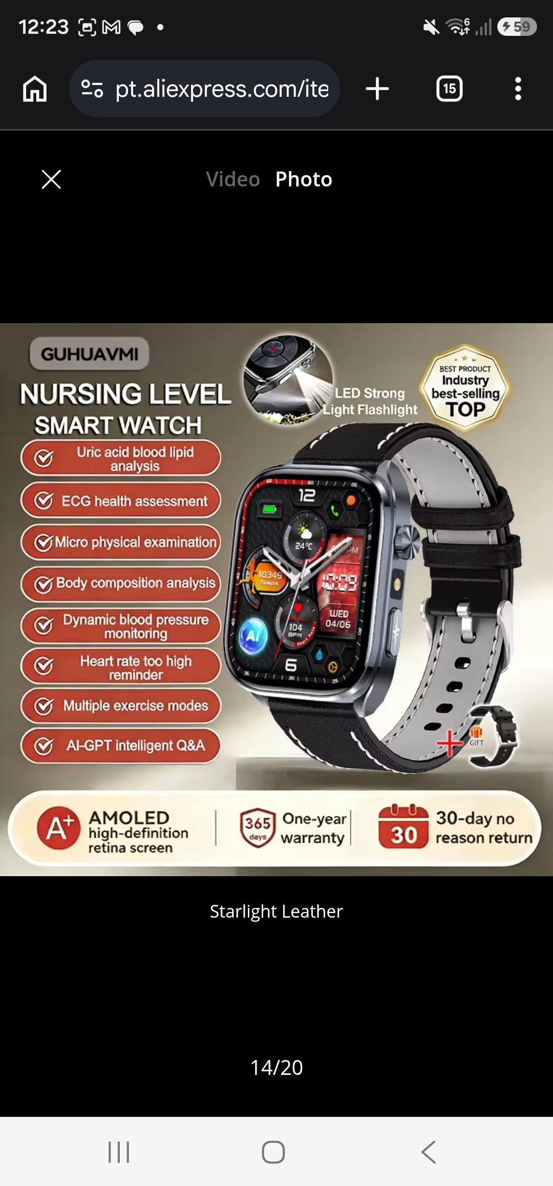 Novo Smartwatch de Saúde com IA 2026: Detecção Precisa de ECG, Pressão Arterial, Lipídios e Análise de Ácido Úrico, Chamada Bluetooth
