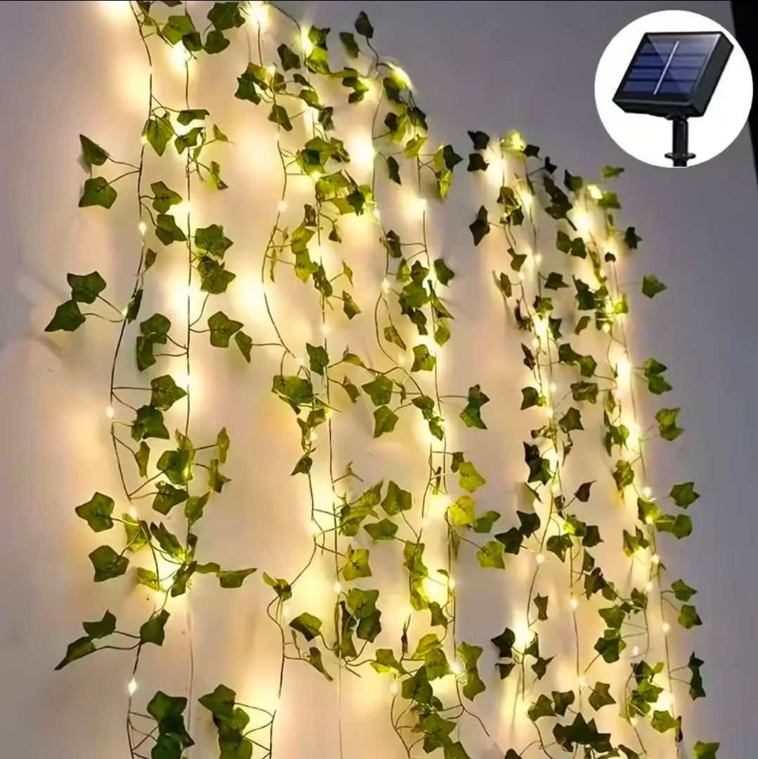 50/100LED Luzes de fada verdes com folhas de hera artificiais movidas a energia solar com 8 modos para decoração de Natal de casamento de jardim
