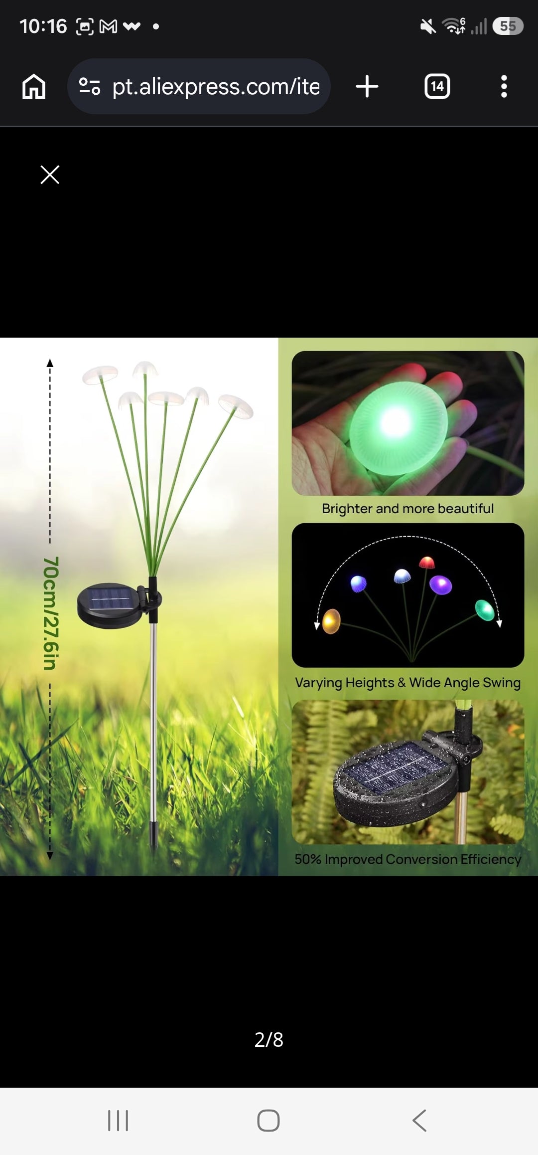 Luzes solares de jardim, modo duplo, led, cogumelo, à prova d'água, decoração, quintal, pátio, caminho, água-viva para ambiente de jardim