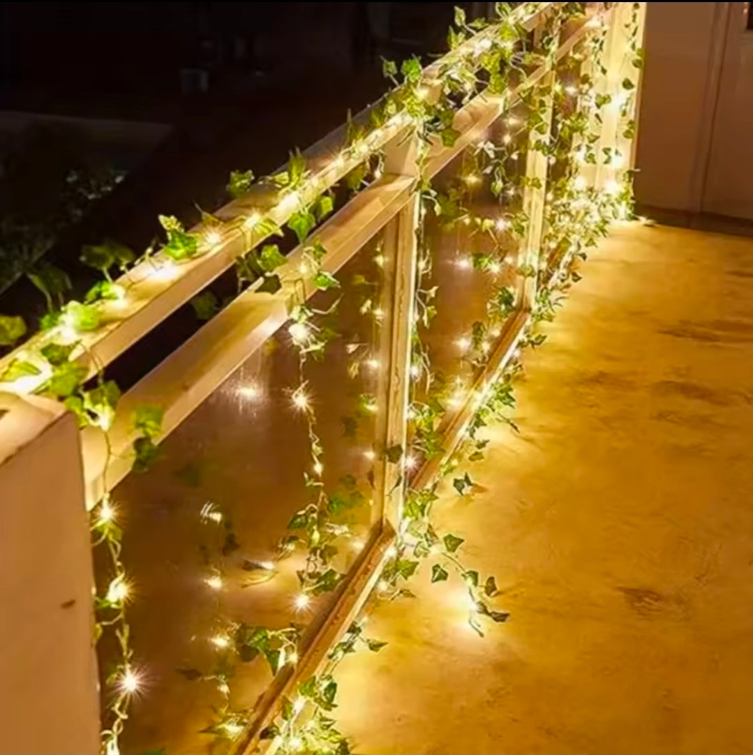 50/100LED Luzes de fada verdes com folhas de hera artificiais movidas a energia solar com 8 modos para decoração de Natal de casamento de jardim