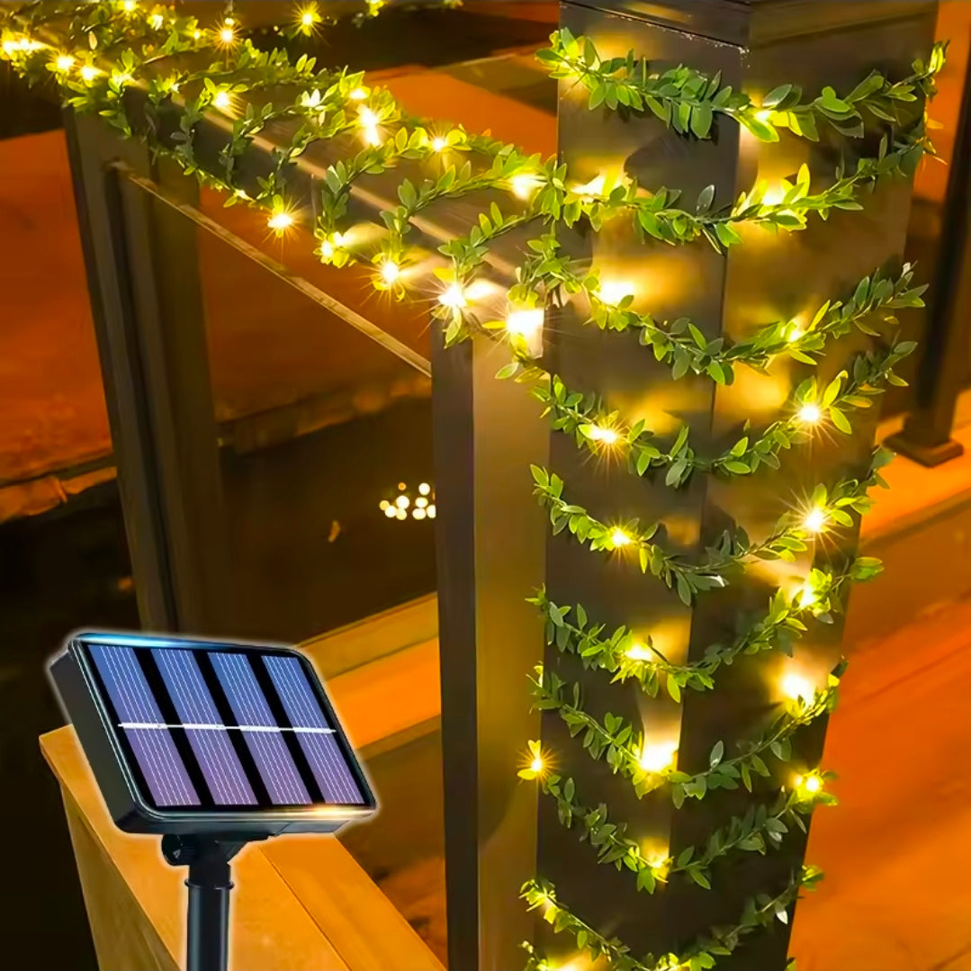 50/100LED Luzes de fada verdes com folhas de hera artificiais movidas a energia solar com 8 modos para decoração de Natal de casamento de jardim