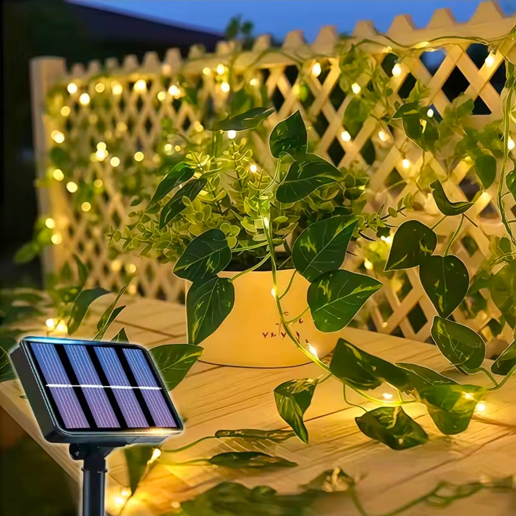 50/100LED Luzes de fada verdes com folhas de hera artificiais movidas a energia solar com 8 modos para decoração de Natal de casamento de jardim