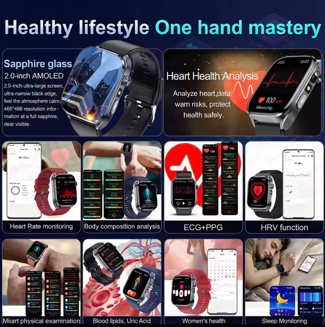 Novo Smartwatch de Saúde com IA 2026: Detecção Precisa de ECG, Pressão Arterial, Lipídios e Análise de Ácido Úrico, Chamada Bluetooth
