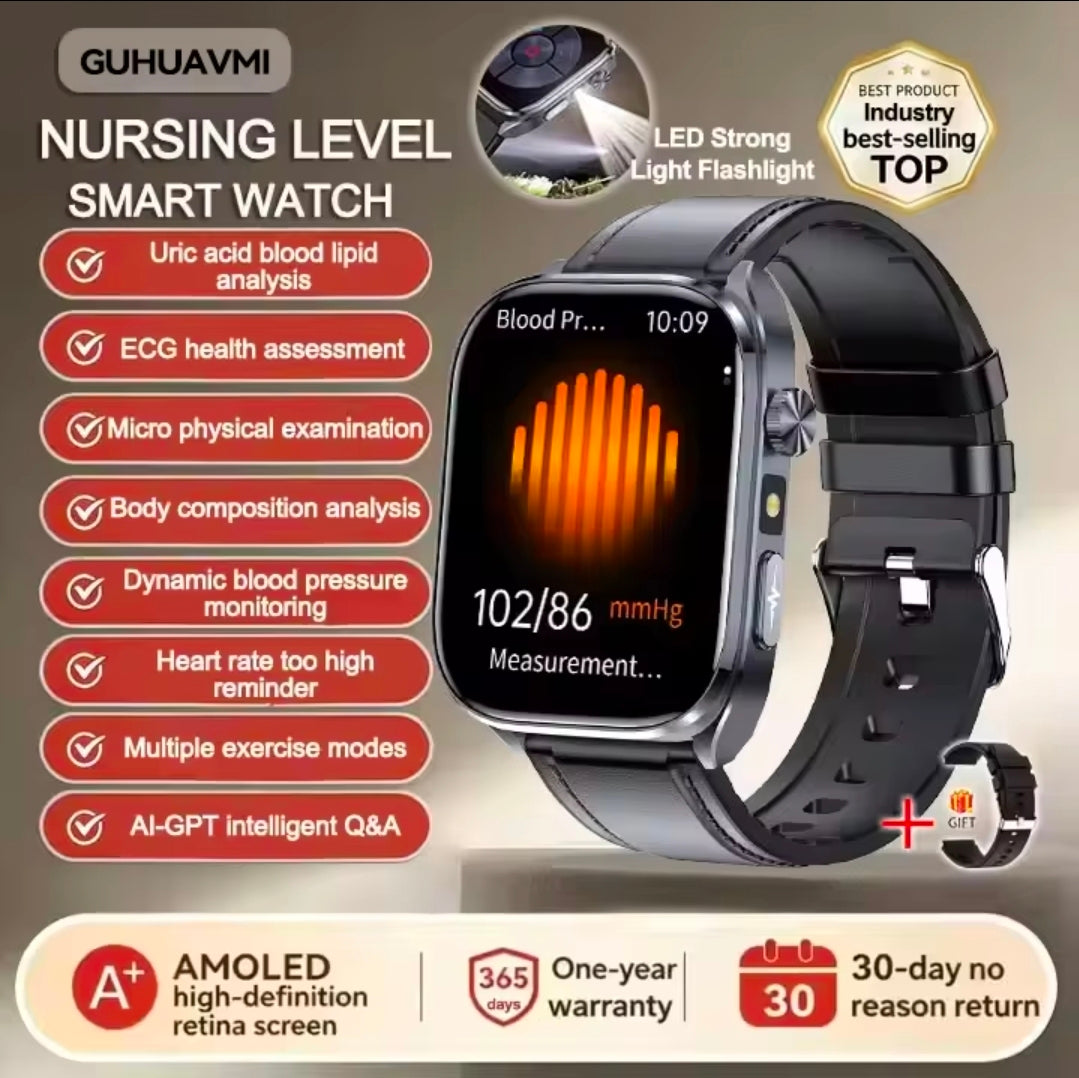 Novo Smartwatch de Saúde com IA 2026: Detecção Precisa de ECG, Pressão Arterial, Lipídios e Análise de Ácido Úrico, Chamada Bluetooth