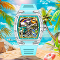 Novo Relógio PINDU com Design de Mostrador Único, Relógio Mecânico Masculino, Relógio de Moda para Praia de Verão, Brilhante, à Prova d'Água, com Pulseira de Resina e Silicone