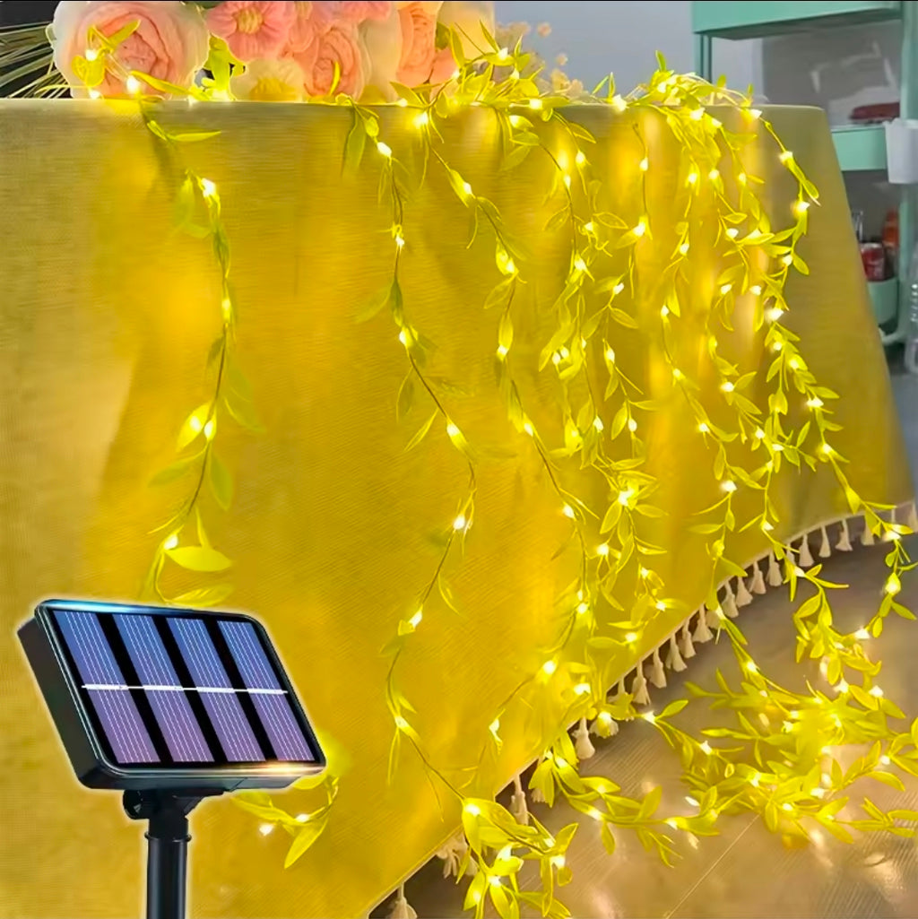 50/100LED Luzes de fada verdes com folhas de hera artificiais movidas a energia solar com 8 modos para decoração de Natal de casamento de jardim