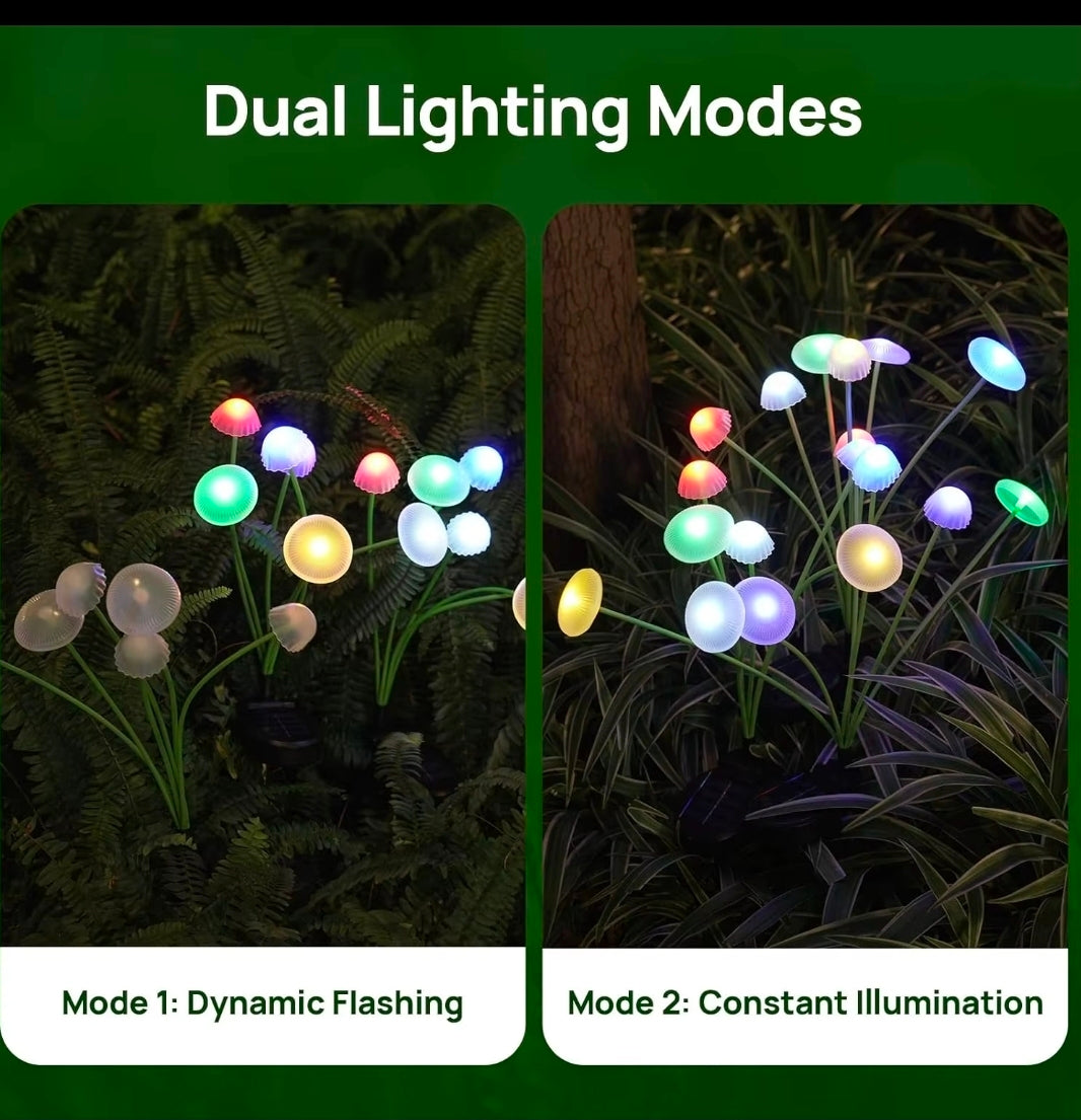 Luzes solares de jardim, modo duplo, led, cogumelo, à prova d'água, decoração, quintal, pátio, caminho, água-viva para ambiente de jardim