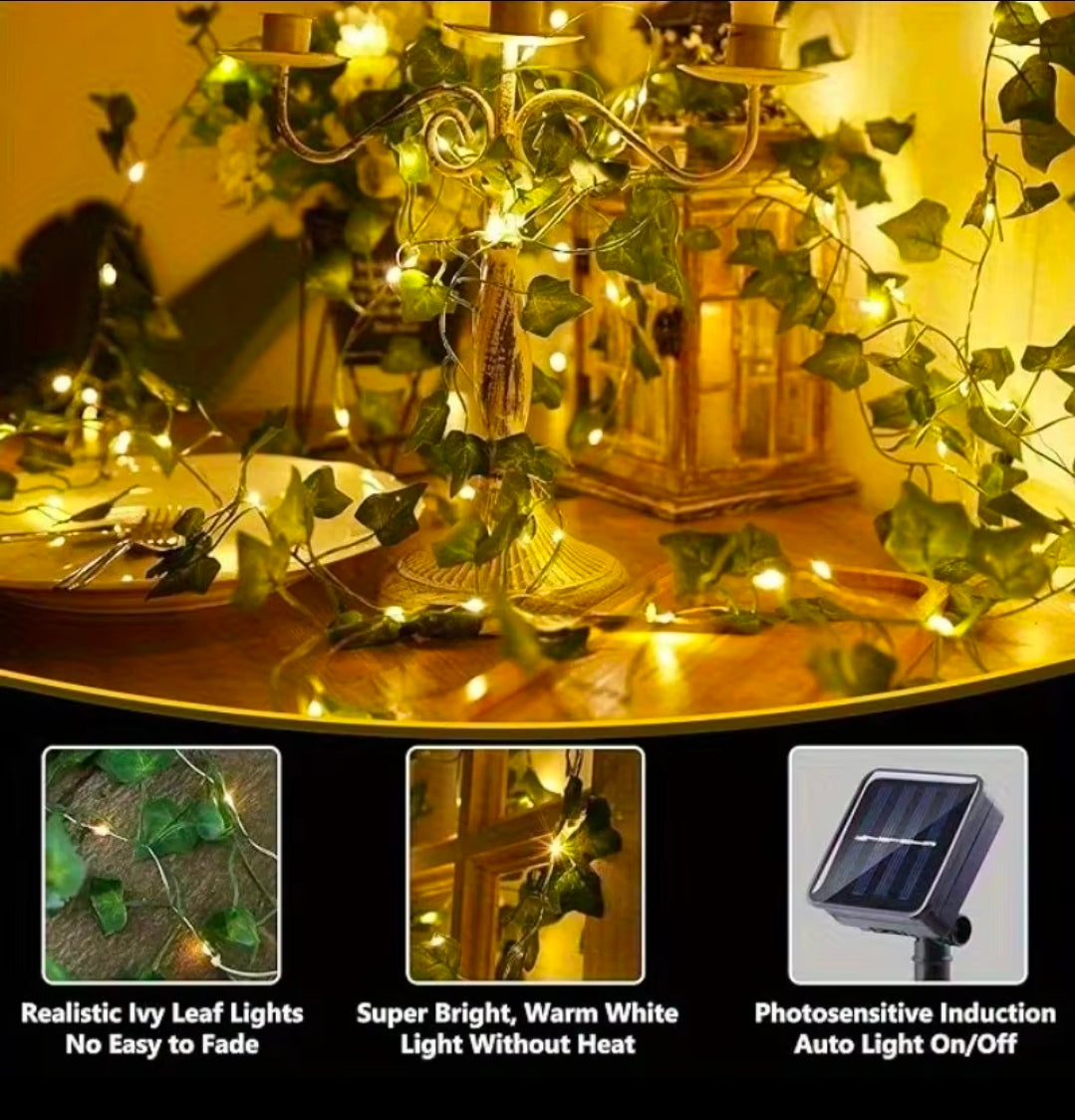50/100LED Luzes de fada verdes com folhas de hera artificiais movidas a energia solar com 8 modos para decoração de Natal de casamento de jardim